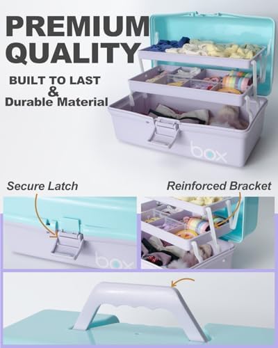 TERGOO 12in 3-Layer Plastic Craft Organizers and Storage, Portable Folding Tackle Box with Handle & Adjustable Dividers, Multipurpose Case for Sewing, Art Supplies, Medicine, Tools (Purple Blue) - Image 3