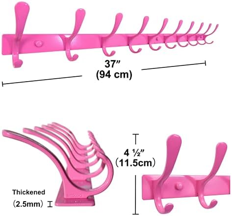 SKOLOO Coat Rack Wall Mounted - 10 Hooks, Heavy Duty, Stainless Steel, Metal Wall Hanger, Sturdy Coat Hooks for Hanging Coats, Jackets, Clothes, Hats - Pink - Image 6
