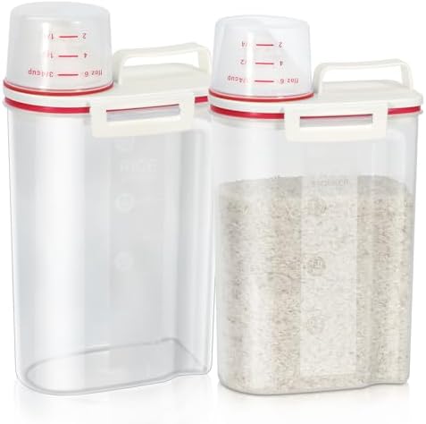 TBMax 2 Pack Rice Storage Containers 4 Lbs, Small Rice Dispenser with Measuring Cup, Cereal Containers Flour Bin, Kitchen Food Storage Container and Pantry Organizers, Pet Dog Cat Food Dispenser by TBMax