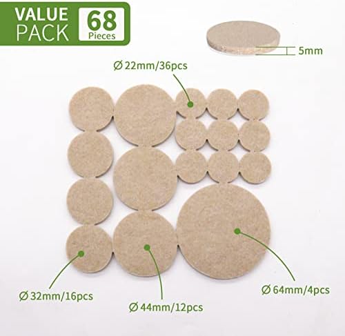 Felt Furniture Pads for Hardwood Floors 68 PCS, Round, Beige - Image 2