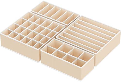 Simple Houseware 4-Pack Drawer Organizer Set for Underwear/Socks/Bra, Beige - Image 2