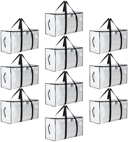 Moving Bags Heavy Duty Extra Large, Moving Boxes, Moving Supplies Essentials, Blue Storage Bins with Lids, Plastic Packing Totes, Storage Bags for Clothes with Handles & Zippers(White, 10 Pack) by Unknown