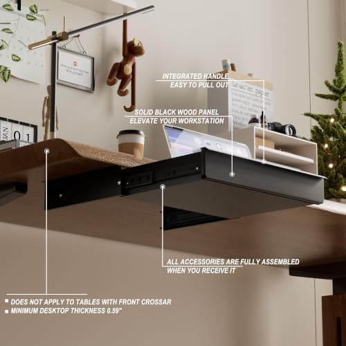 Under Desk Drawer, Black Solid Wood Panel – Sturdy Ball Bearing Slides, Easy Under-Desk Mount, Integrated Handle, Desktop Organizer for Office & Home Workstation - Image 7