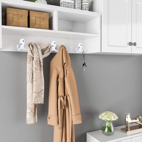 IBosins 28 Pack White Double Prong Coat Hooks Wall Mounted with 56 Screws - Image 4