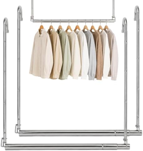 2 Pack Hanging Closet Rod Stainless Steel, Adjustable Width & Height 16–27.5 in Closet Rod Extender with 360° Rotating Hooks, Space-Saving Closet Hanging Organizer for Clothes, Pants, Skirts, Towels by Unknown