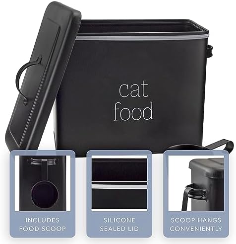 AuldHome Design Farmhouse Cat Food Container (Black) Enamel Look Rustic Cat Food Bin with Scoop - Image 3