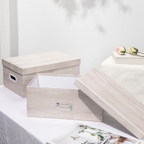 Briful Set of 2 Rustic Wood Grain Storage Boxes with Lids – Stackable Rectangular Organizer Bins, 14'' + 13'' Set Decorative Storage Containers for Bedroom, Living Room, Gifts - Image 6
