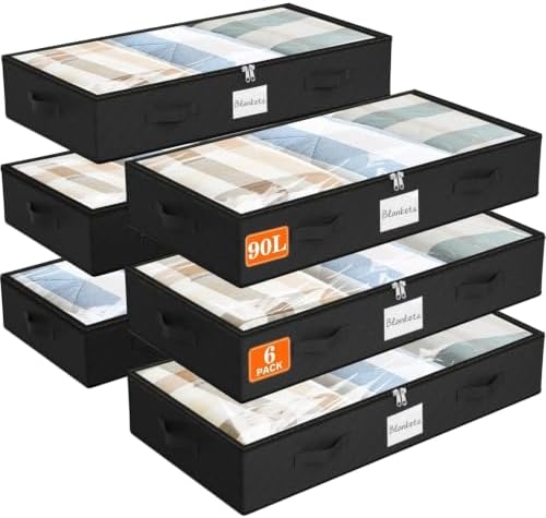 90L Under Bed Storage Containers, Storage Bags, Organizers, 6-Pack, Black by Unknown