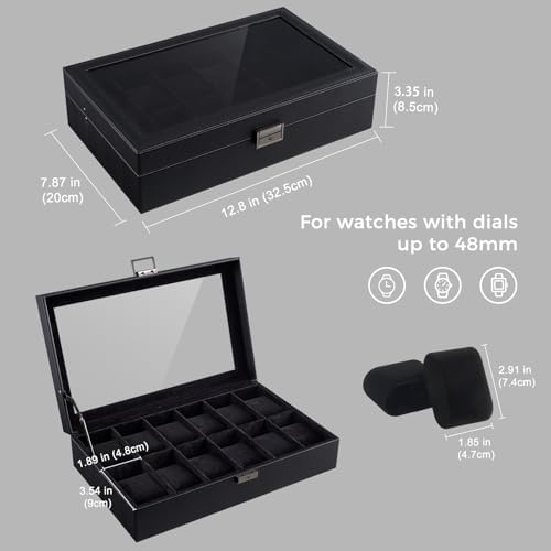 ProCase 12 Slots Watch Case Box for Men -AllBlack - Image 5