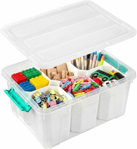 NUMIFUN 17QT Clear Storage Bins with Lids & Dividers for Crafts by NUMIFUN