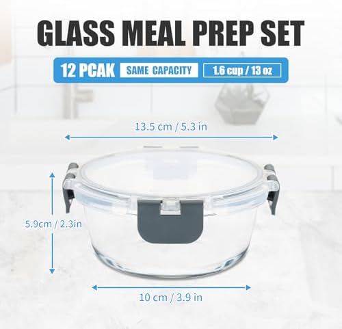 GULFLIN 12 Pack 13oz Small Round Glass Food Storage Containers with Lids - Image 2