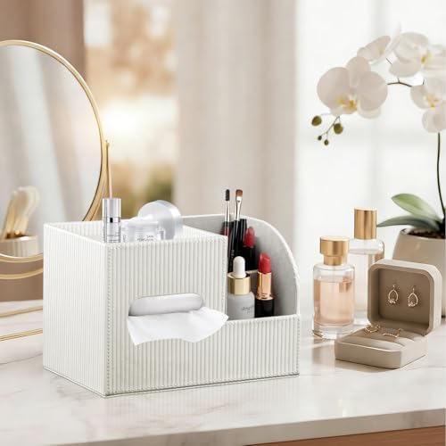 PU Leather Tissue Box Cover with Storage Tray, Cube Facial Tissue Holder - Image 6