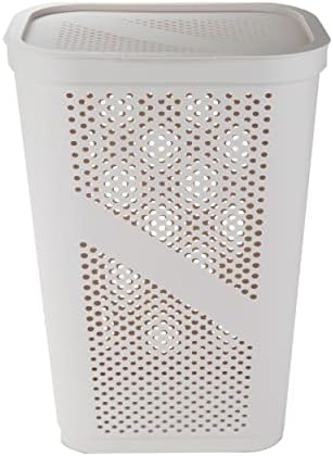 Mind Reader Slim Laundry Hamper with Lid, 60L Clothes Basket, Ventilated Plastic, Ivory - Image 5