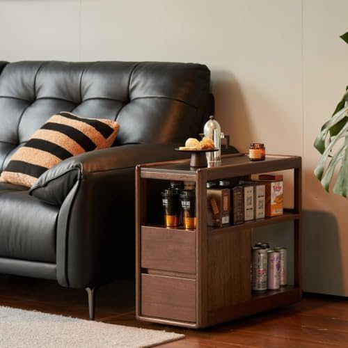 Solid Wood Narrow End Table with 2 Drawers, Slim Sofa Side Table by Wayshome
