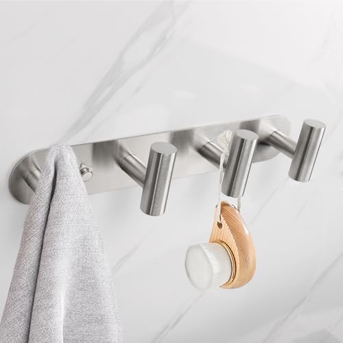 Coat Hook Rack, Wall Mounted Rack with 4 Hooks, Heavy Duty Towel Rack Wall Hooks for Hanging Jacket, Stainless Steel Coat Hanger for Bathroom Entryway Mudroom (Brushed Nickel) - Image 4