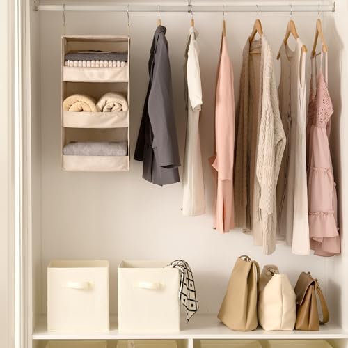 GRANNY SAYS 3-Shelf Hanging Closet Organizer, Foldable Storage, Khaki - Image 2