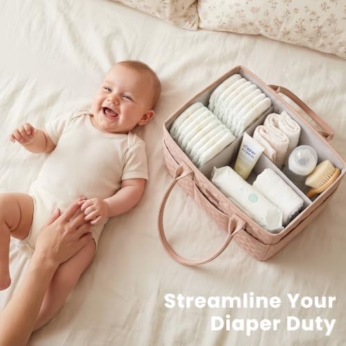 Konssy Baby Diaper Caddy Organizer, Solid Design with PU Leather Handles - Image 2