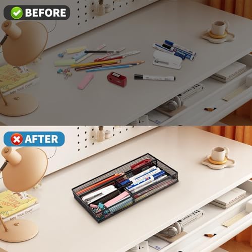 shenee Desk Drawer Organizer Tray,Drawer Organizer for Office and Home,Desk Organizer with Drawers,4 Compartments,Non-Slip Desk Organizers and Accessories for Stationery Makeup School (Black) - Image 6
