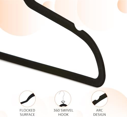 Amazon Basics Slim Velvet Non-Slip Space Saving Suit Clothes Hangers for Closet Organization, Black/Silver, 30-Pack - Image 2