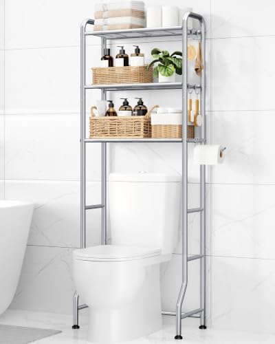 Kitsure Over Toilet Storage Rack, 63.2" H Space-Saving, Holder & Hooks by Kitsure