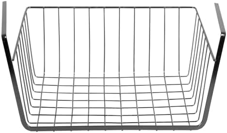 Under Shelf Steel Wire Basket Hanging Storage by Home Basics | Space Saver Slide-On Shelf Basket for Pantry, Cabinets, Closet - No Hardware Needed - Black Onyx - Image 2