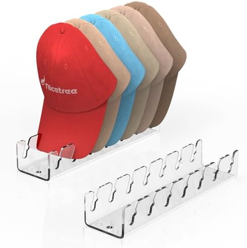 Nicetree Hat Organizer, 2 Pcs No Install Acrylic Hat Racks for 14 Baseball Caps Storage, Hat Stand for Baseball Caps Display and Organizer for Dresser, Bedroom, Closet, Office by Nicetree