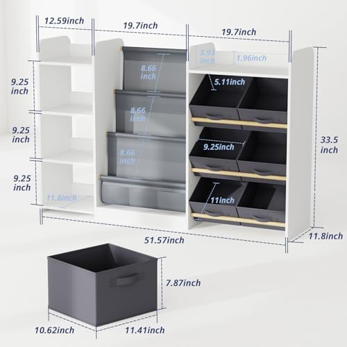Kids Bookshelf and Toy Storage with 7 Removable Bins, 51 inch, White - Image 2