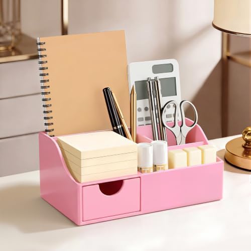 HBlife Acrylic Desk Organizer with Drawer, Pen & Pencil Holder, Multifunctional Desktop Caddy for Office Supply and Organization (All Pink) - Image 6