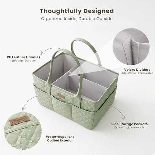 Konssy Baby Diaper Caddy Organizer, Solid Design with PU Leather Handles - Image 3