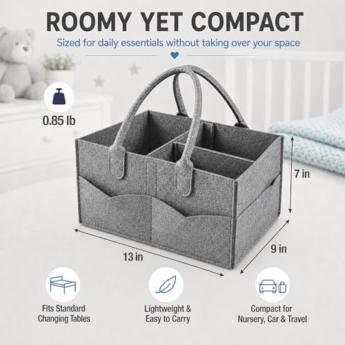 PandaEar Diaper Caddy Organizer, Portable Baby Basket, Divided, Gray - Image 2
