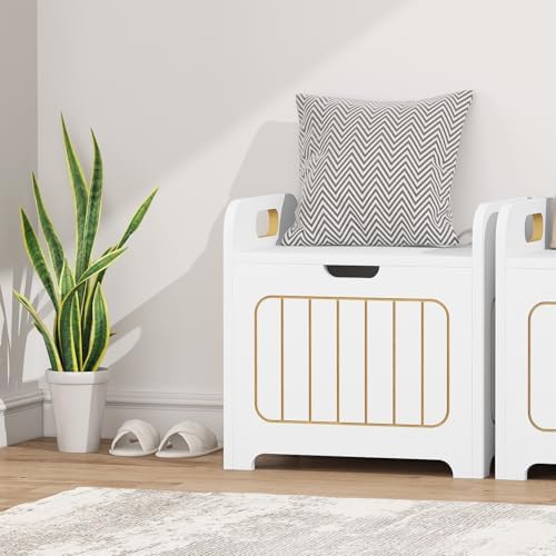 Aenuert Storage Chests, Small Cube Organizer Box,Wooden Entryway Storage (White, With Handle) - Image 6