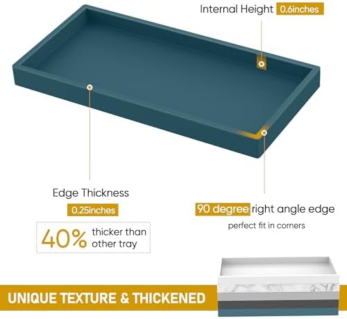 Bathroom Counter Tray,EG-SIPRO High-Grade Thickened Silicone Vanity Tray,Shatterproof Durable Rectangle Tray Soap Dispenser for Countertop,Sapphire Blue,Small+Large (EGTRAY) - Image 2