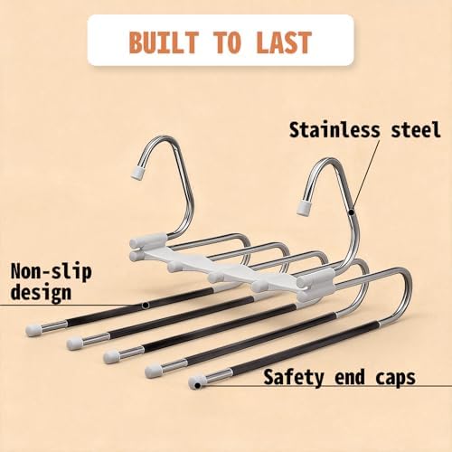 Pants Hangers Space Saving 5 Tier - 2 Pack Closet Organizers and Storage Closet Organizer,Anti-Slip Design,Closet Organizers and Storage for Pants Jeans Skirts Scarf Legging - Image 5