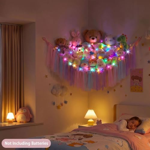 FIOBEE Stuffed Animals Net LED Light Toy Hammock for Kids Bedroom Storage - Image 4