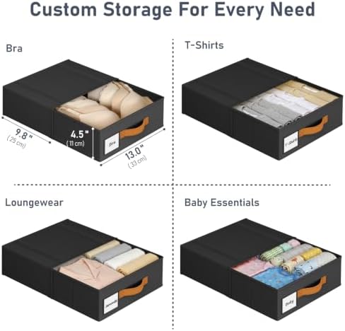 DIMJ Underwear Drawer Organizer, Stackable Bra Organizer for Closet 4 Pack, Bra Storage With Fabric Storage Drawers, Collapsible Closet Organizers for Clothes, Socks, Bra, Scarf, Baby Clothes, Black - Image 2