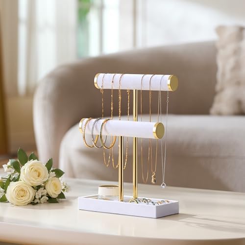 bussdis 2 Tier Bracelet Holder Display, Necklace Holder Organizer, White - Image 4