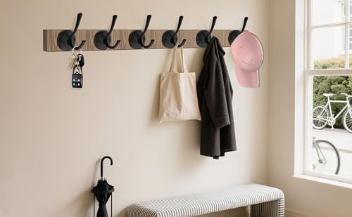 TOFIIGREM Black Towel Hooks for Wall, 5 Pack Coat Robe Hook Heavy Duty Metal Double Bath Hook Wall Mounted, Hat Hooks for Cubicle Bathroom Kitchen Closet Garage - Image 2