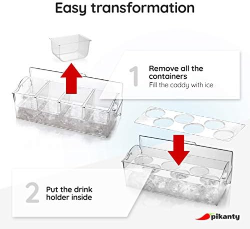 Pikanty Chilled Condiment Server Caddy with Ice Base - 4 Compartments and 4 Serving Tongs Included, Mimosa Bar, Taco Bar, Garnish Tray for Parties, Weddings, BBQs, Dishwasher Safe, Made in USA - Image 5
