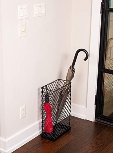 BIRDROCK HOME Decorative Umbrella Stand with Removable Water Tray - Large Metal Umbrella Rack and Cane Walking Stick Organizer for Entryway - Umbrella Holder for Indoor & Outdoor - Black, Diagonal - Image 6