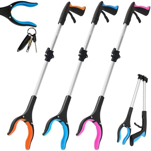 32" Grabber Reacher Tool – 3 Pack Foldable Reacher Grabber Pickup Tools for Seniors, Disabled, Trash Pickup, and Hard-to-Reach Areas, Ergonomic Grip & Lightweight Design（Orange Blue Pink） by GRABBEREXPERTER