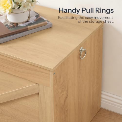 HOOBRO Storage Bench, 39.4” Retro Wooden Storage Chest with U-Shaped Cut-Out Pull, Safety Hinge, Supports 330 lb and Easy Assembly for Toy Box Organizer (Natural) NL771CW01G1 - Image 6
