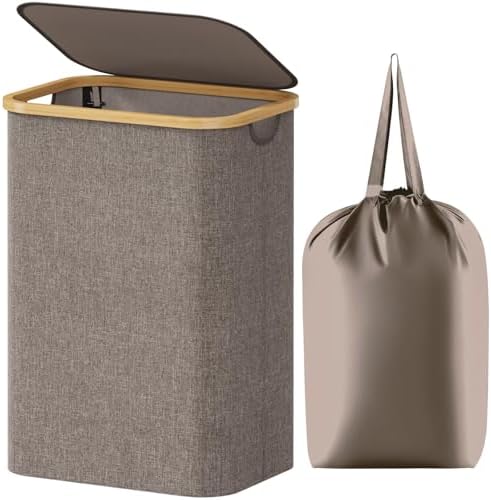 Lifewit 80L Large Laundry Basket with Lid, Removable Bags, Brown by Lifewit