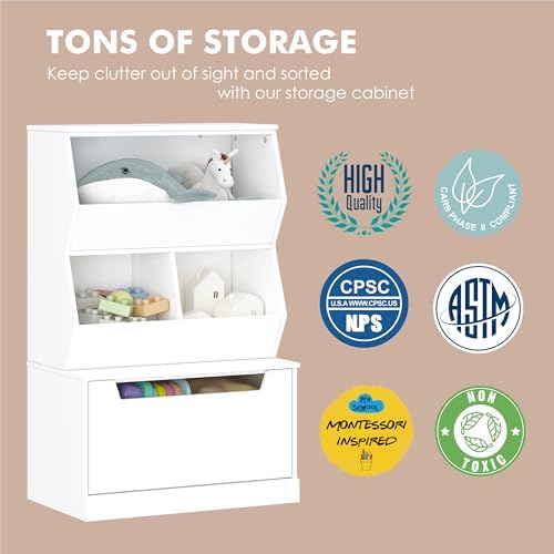 UTEX Slanted Kids Toy Storage Organizer, Children Storage Cubby with Drawer - Image 5