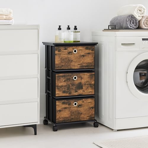 MAX Houser Dresser Storage with 3 Drawers, Fabric Tower Nightstand, Chest of Drawers,Vertical Storage Unit Organizer for Closets,Bedroom,Dorm, Wood Top, Rustic Brown Wood Grain Print - Image 6