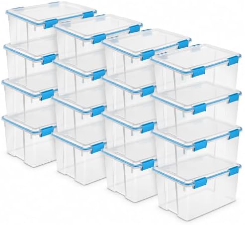 Sterilite 16-Pack Gasket Box, Weather-Resistant Storage Bins with Latching Lids, 54 Quart - Heavy-Duty Organizing Containers for Closet, Bathroom, and Office by Sterilite
