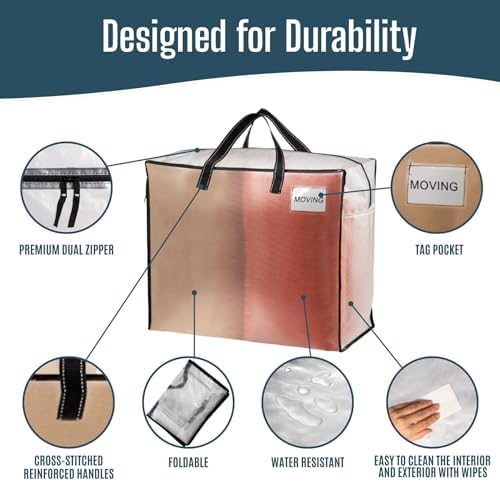 VENO Heavy Duty Moving Bags, Storage Bags, 22 Gallon, Clear, 4 Pack - Image 4
