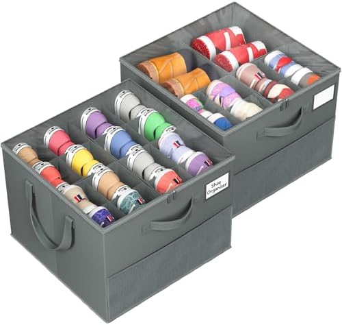 Large Reinforced Shoe Organizer for Closet with Adjustable Dividers, Gray by Unknown