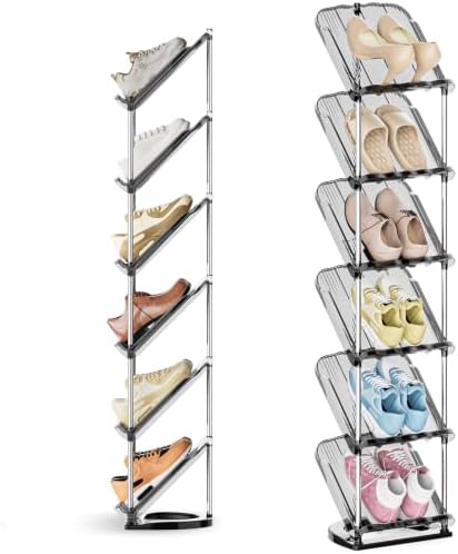 6 Tier Vertical Narrow Shoe Rack, Stackable Tall Skinny Shoe Storage Rack by Neprock