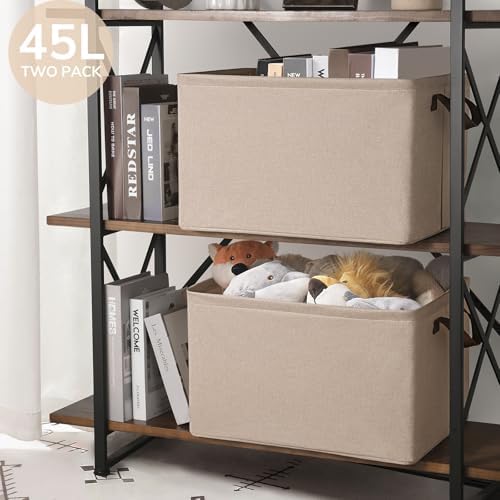 CHICVITA 45L Extra Large Fabric Storage Bins for Shelves, 2Pack, Brown - Image 6