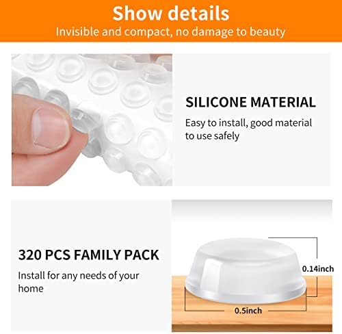 CHUNZEXI 320 PCS Cabinet Door Bumpers Clear Self Adhesive- Rubber Door Stoppers for Cabinets and Drawers (Pack of 3) - Image 3